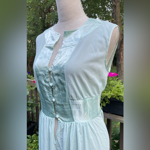 Vintage 50s 60s Mistee Nylon Satin Button Front Nightgown Slip Dress Sz Large - Picture 8 of 10